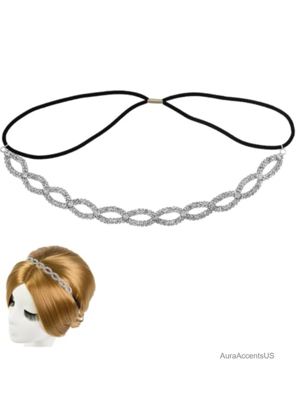 Rhinestone Elastic Headband Crystal Sparkly Wave Head Chain Hair Accessory